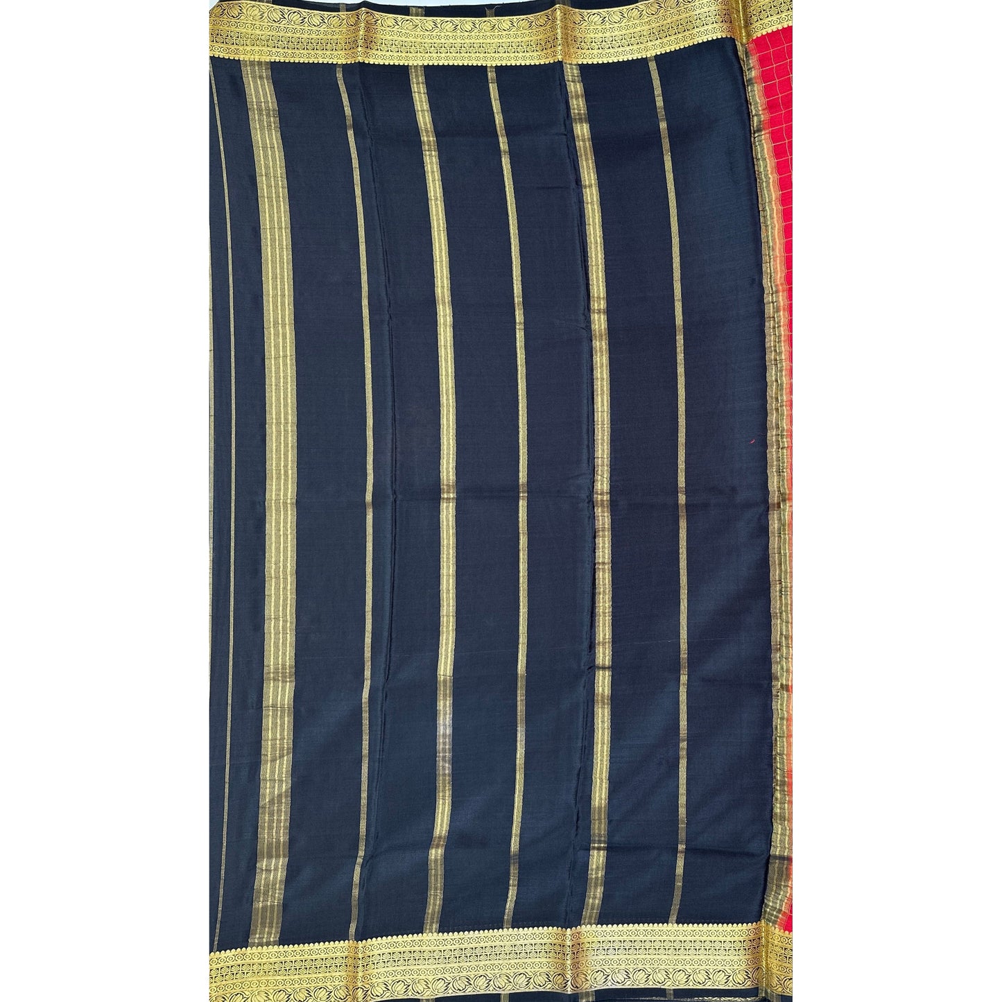 Checkered Style - Red & Black Silk Saree