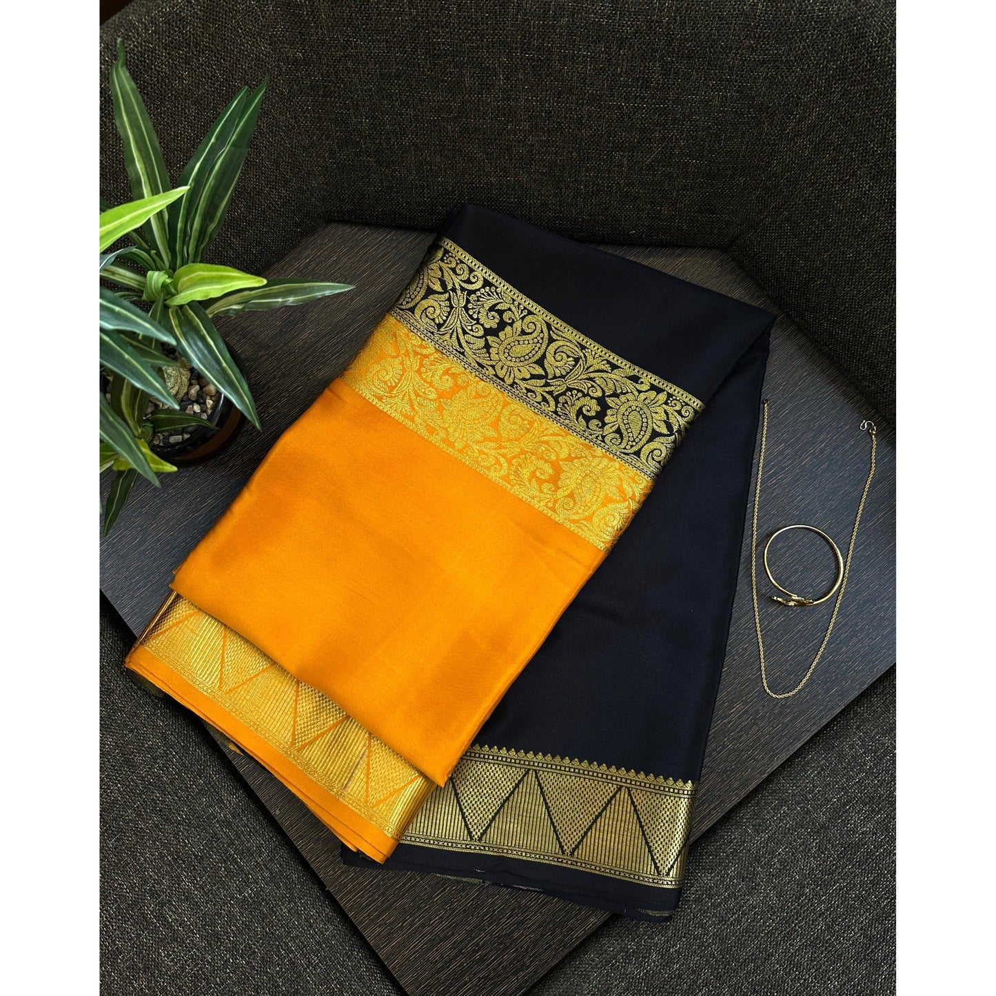 Half & Half Style - Pure Mysore Crepe Silk Saree