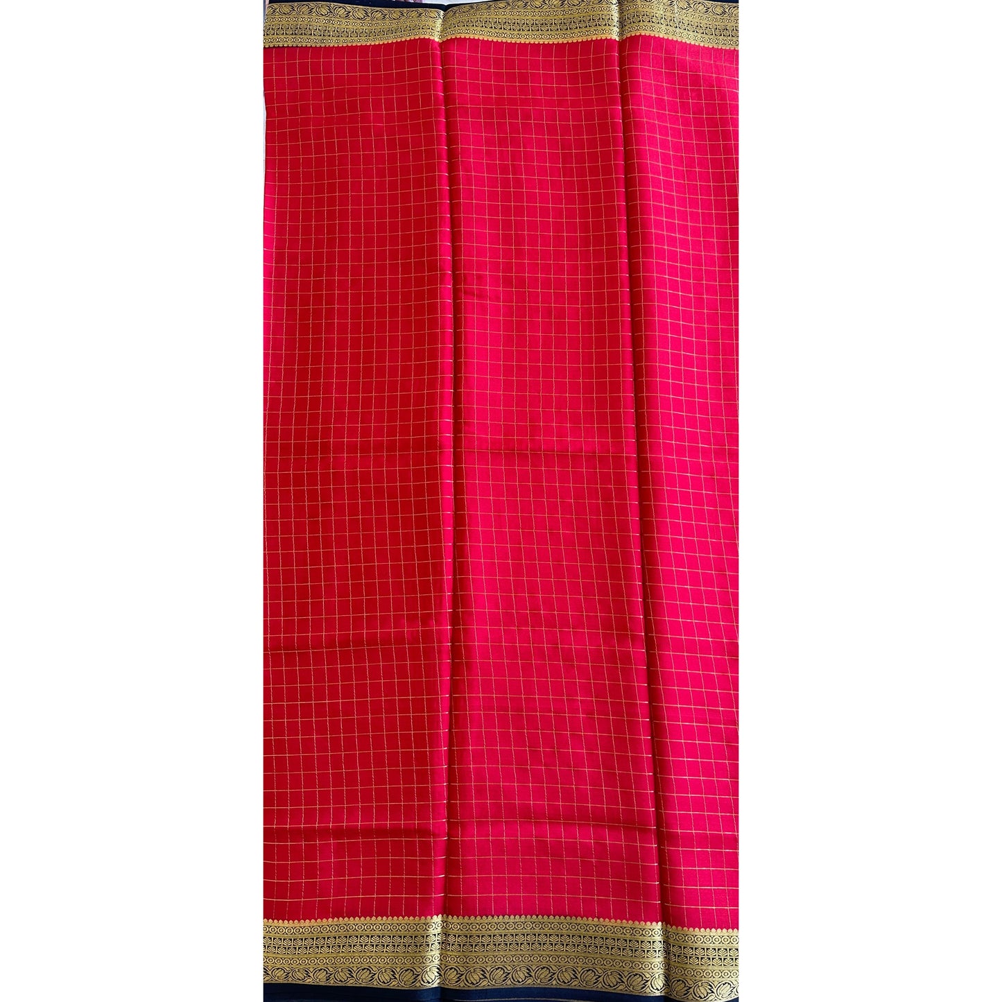 Checkered Style - Red & Black Silk Saree