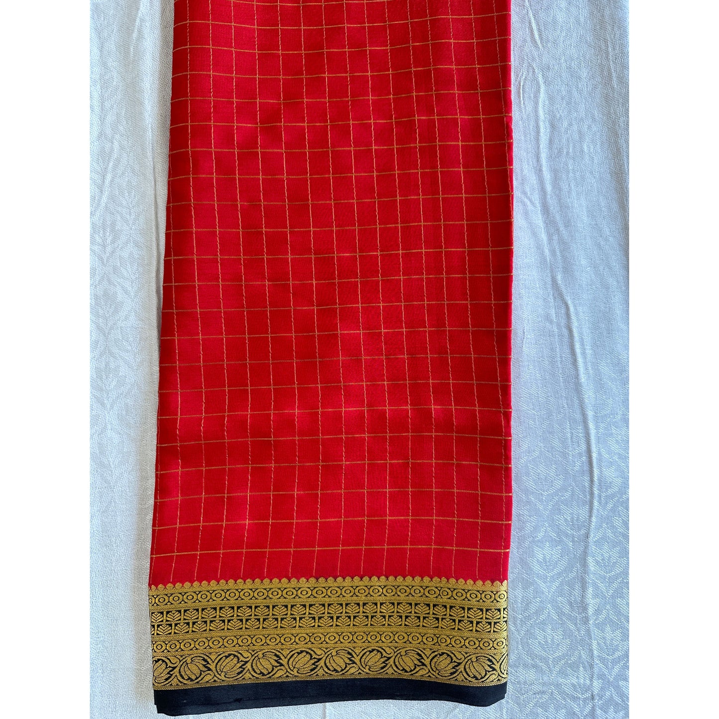 Checkered Style - Red & Black Silk Saree