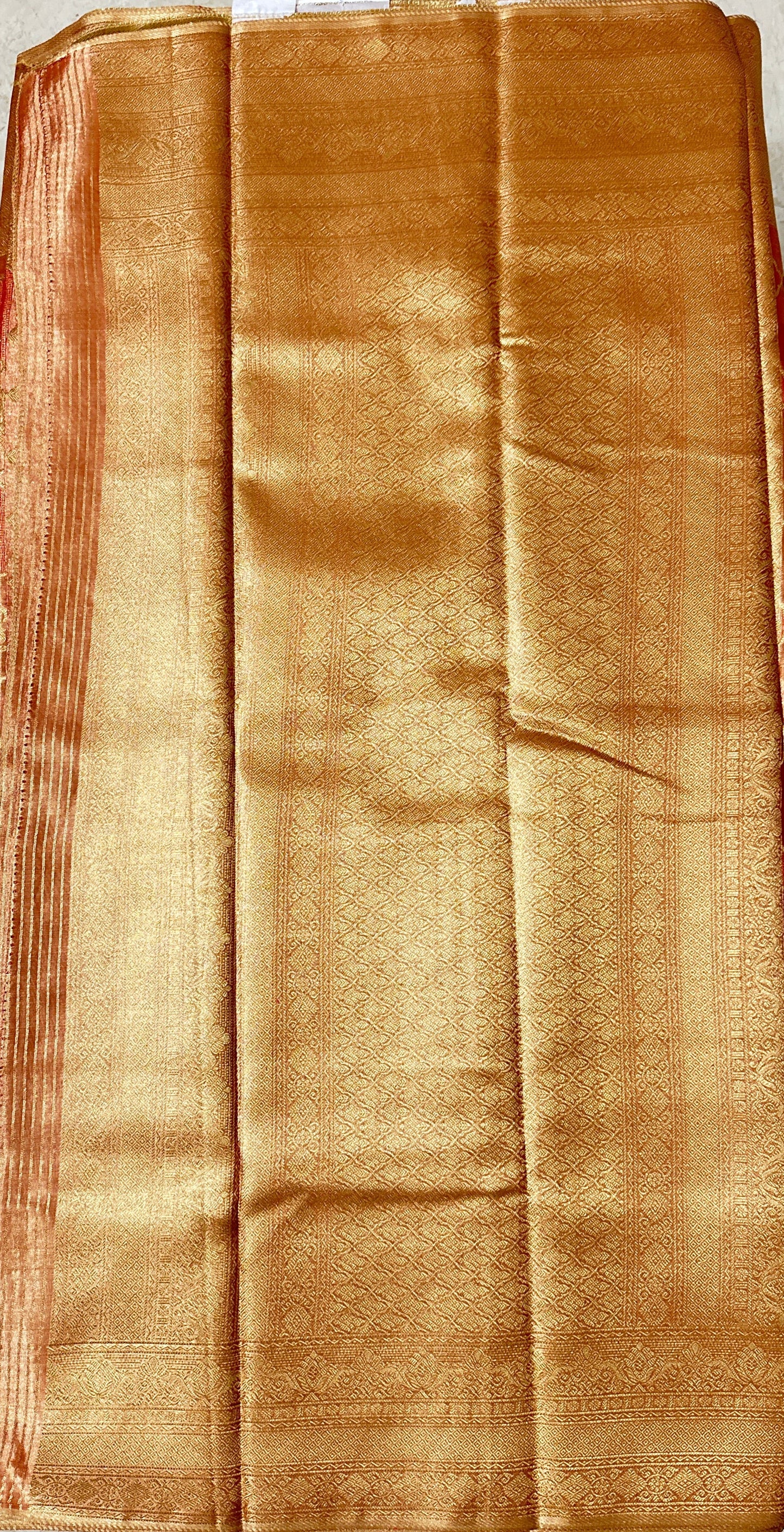 Orange Brocade - Semi Tissue Silk Saree