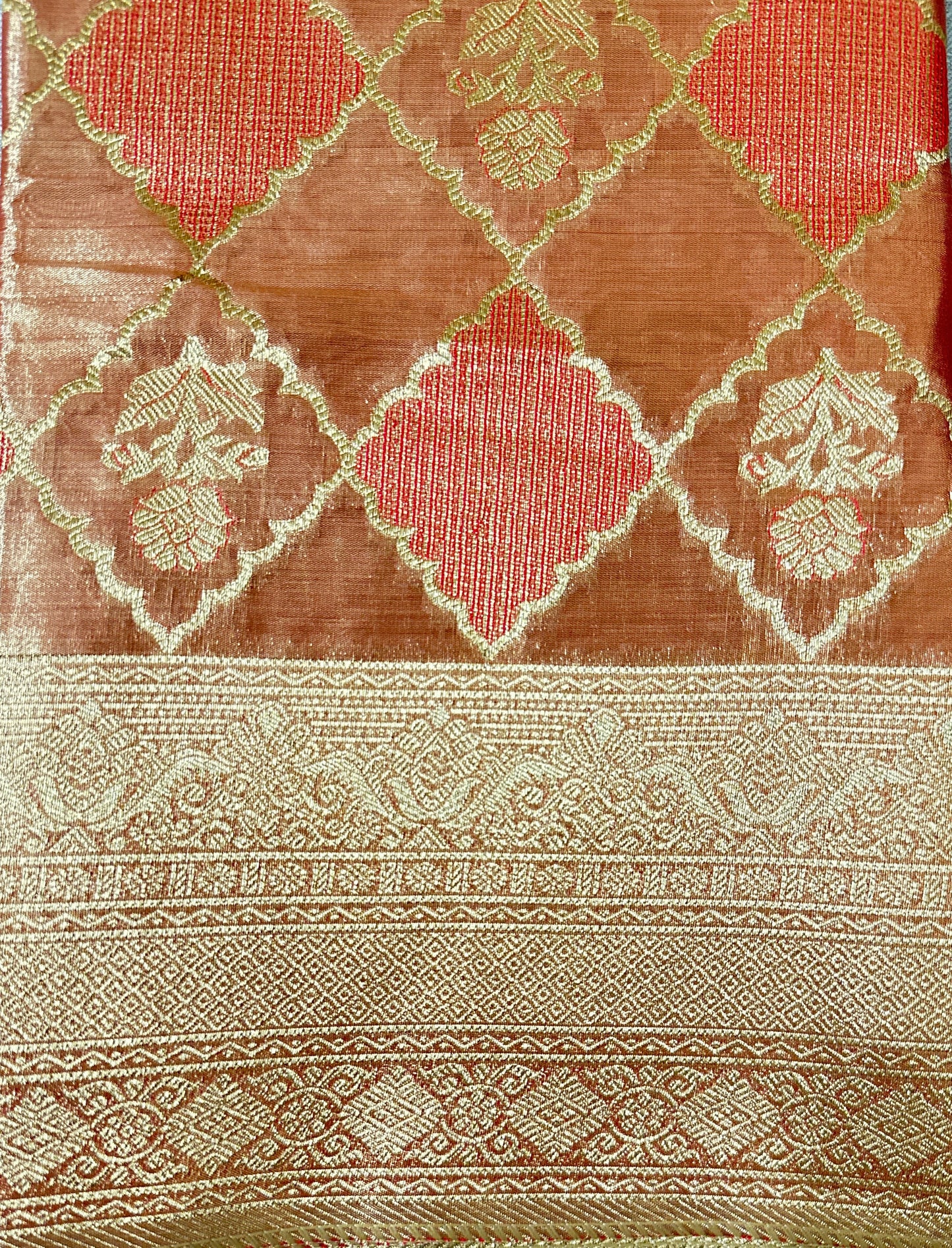 Orange Brocade - Semi Tissue Silk Saree