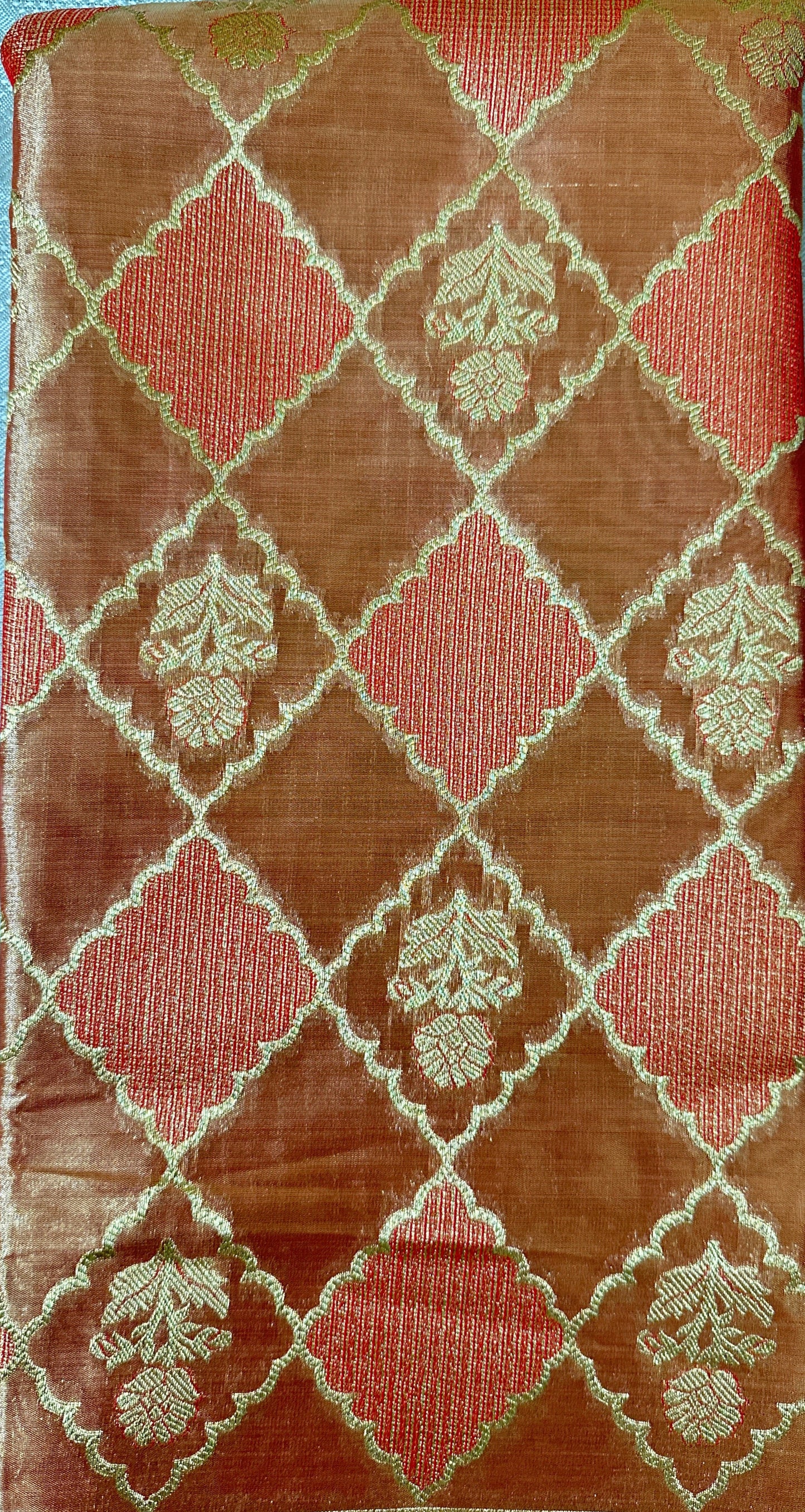 Orange Brocade - Semi Tissue Silk Saree