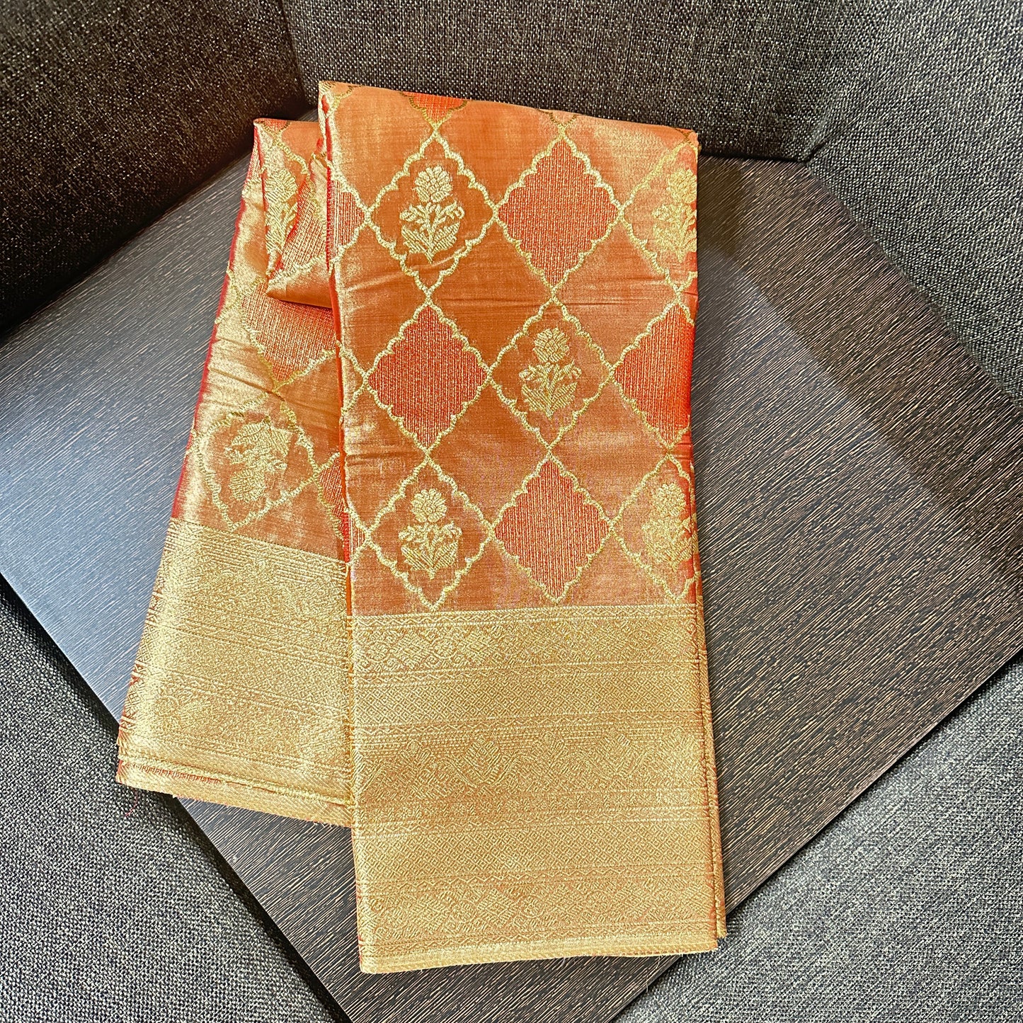 Orange Brocade - Semi Tissue Silk Saree