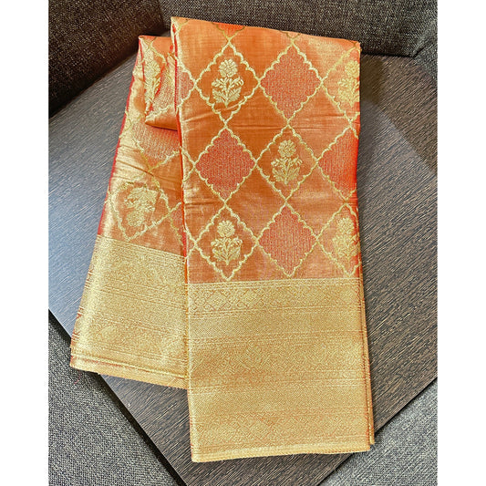 Orange Brocade - Semi Tissue Silk Saree